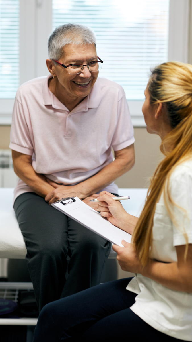 physical therapist evaluating a patient
